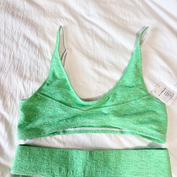 FP Beach Green Bikini Set Textured High Waist Swimsuit New Size S - Picture 3 of 8
